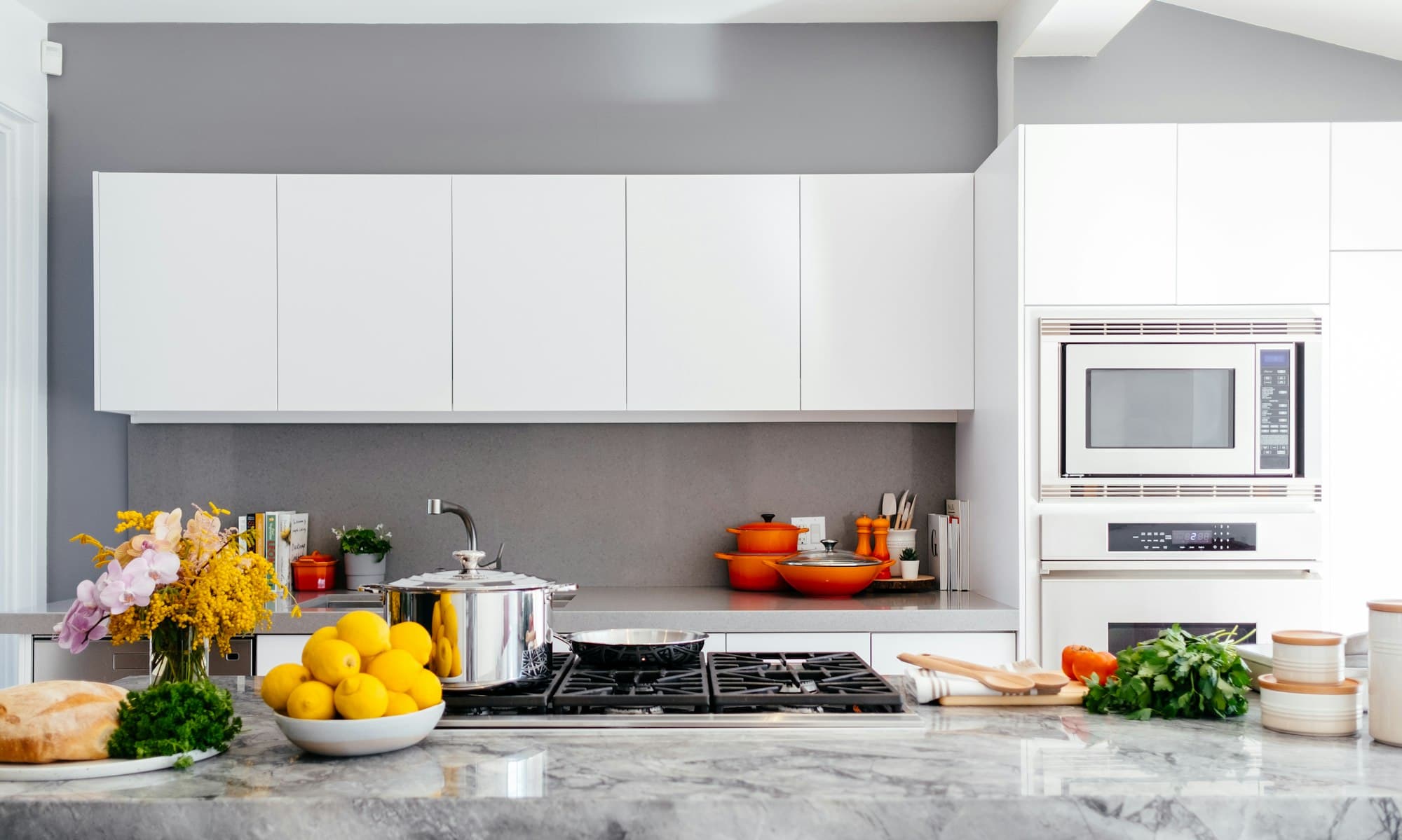 Bright, modern open kitchen inside a manufactured home